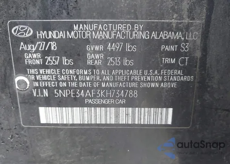 2019 Hyundai Sonata Limited из США, поврежденный, VIN 5NPE34AF3KH734788